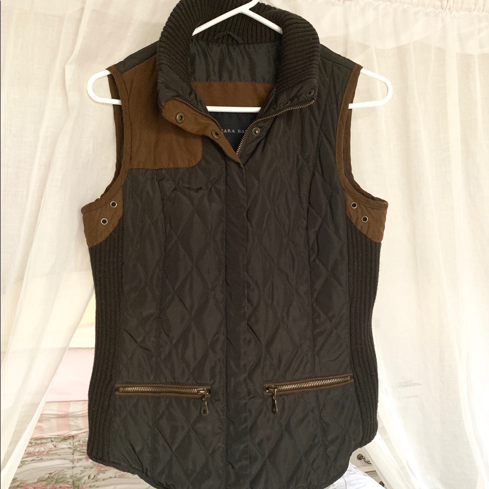 Zara Olive Green Quilted Vest Size M